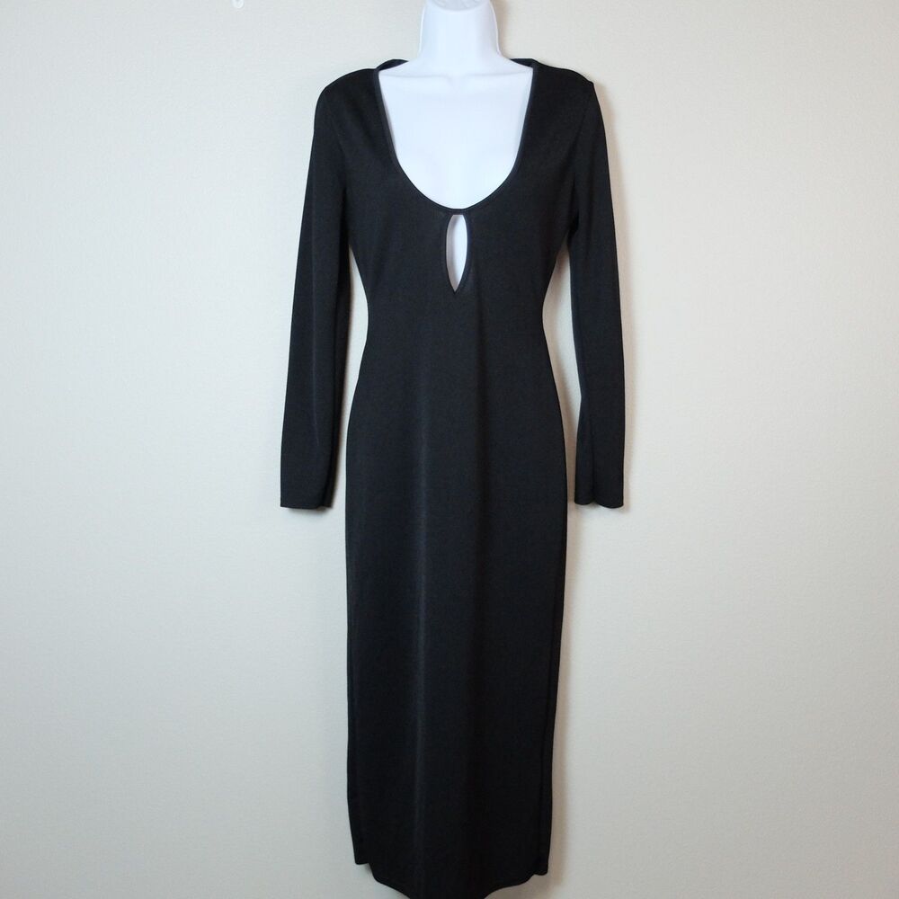 Missguided Black Keyhole Long Sleeve Midi Dress Size 8